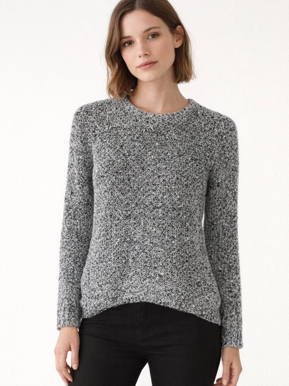 Ann Taylor Black & Gray Fuzzy Sweater Size XS Petite